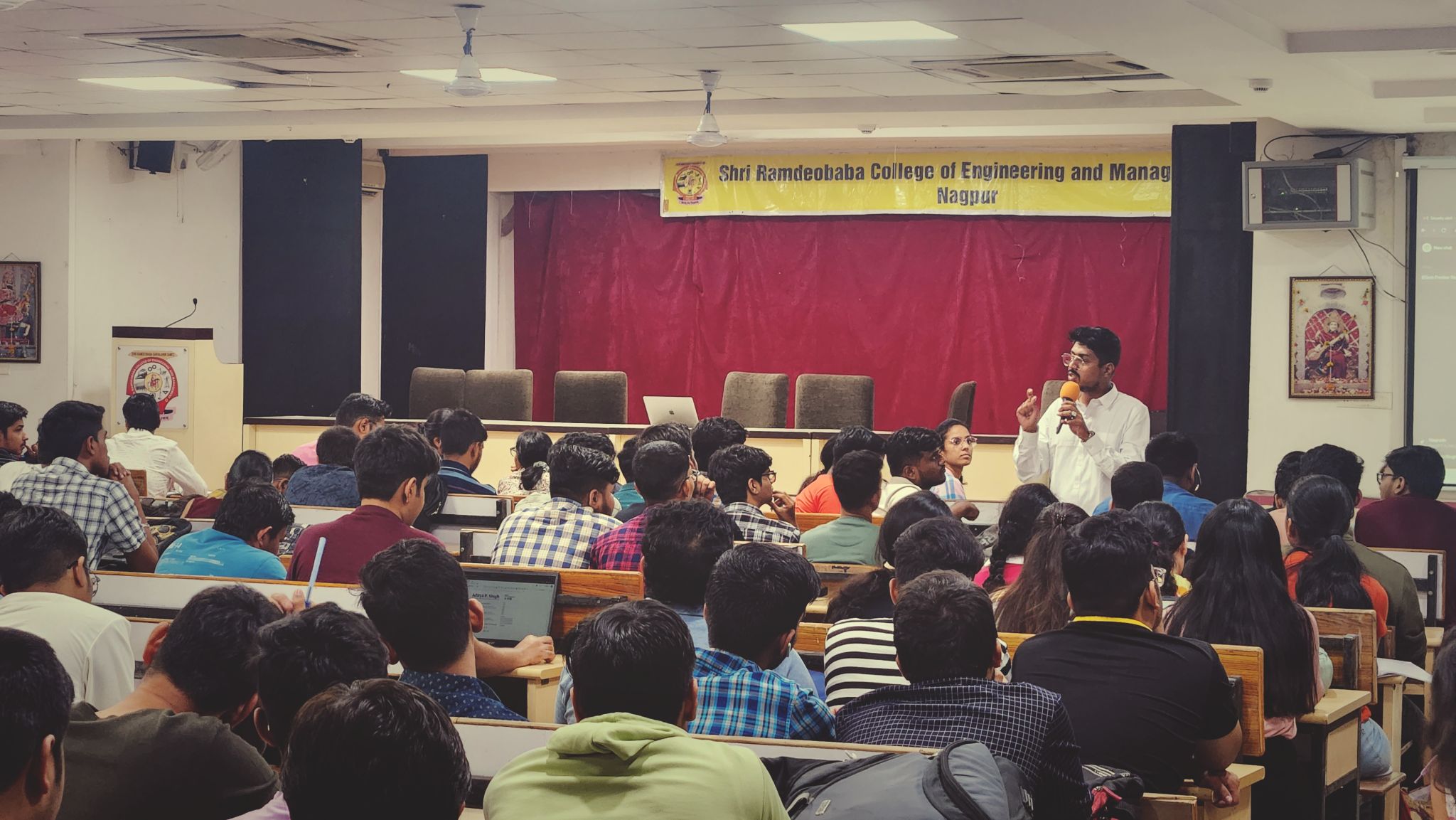 On stage at a student workshop